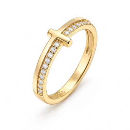 Cross Ring Women 14K Gold Plated Statement Stackable Engagement Christian - color: C - Gold