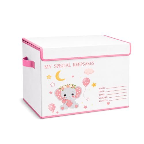 Baby Memory Keepsake Box 16x12x12 Inch Elephant Dinosaur Pattern - color: pink