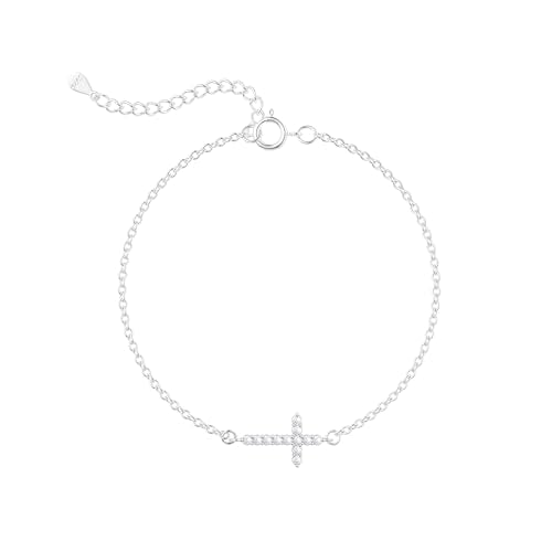 Moodear Cross Bracelet for Women, Dainty Sterling Silver/Gold Plated Gift - color: Sterling Silver CZ Cross Bracelet