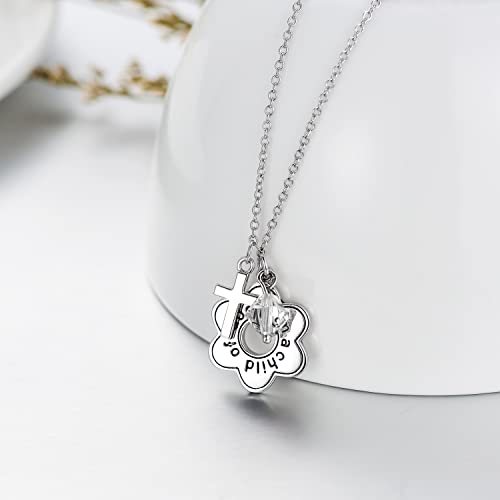 AOBOCO 925 Sterling Silver I Am a Child of God Daisy Necklace Jewelry Birthday Birthday Baptism Communion Gifts for Girls - color: Simulated Diamond