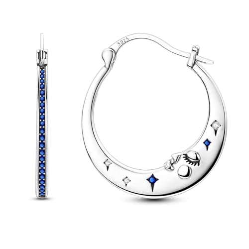 LAZA 925 Sterling Silver Earrings for Women Huggies Hoop Gold Earrings - color: Blue Stars Earrings