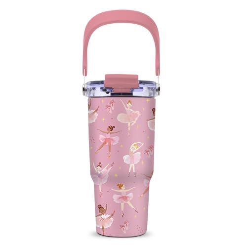 Ballerina Gifts for Girls - Pink Ballet Tumbler with Top Handle and Flip Straw Lid 20oz Stainless Steel Insulated Travel Cups - Christmas Birthday Ideas for Ballet Dance Lover Kids Coffee Mugs - color: Ballet01