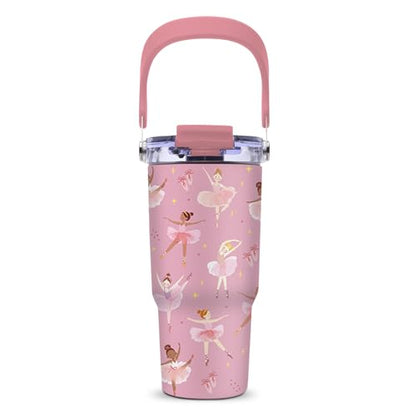 Ballerina Gifts for Girls - Pink Ballet Tumbler with Top Handle and Flip Straw Lid 20oz Stainless Steel Insulated Travel Cups - Christmas Birthday Ideas for Ballet Dance Lover Kids Coffee Mugs - color: Ballet01