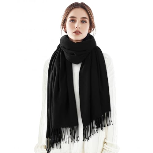 Clothirily Womens Winter Scarf, Oversized Long Blanket Plaid Shawl Wrap - color: Black