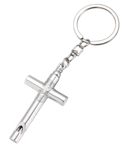 Cross Keychain for Men,Jesus Key Chain Christian Car Key Accessories，Easter Christmas Religious Gift,Purse Bag Charms - color: Silver Whistle