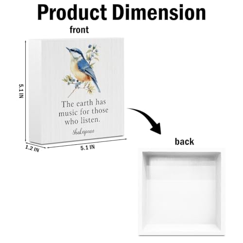 Spring Decor Wooden Box Sign, Watercolor Bird Desk Decorations, Bird Gifts - color: white 0349