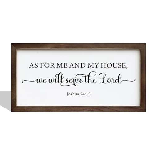 As for Me and My House Sign, Christian Decor Sign, Scripture Wall Decor, Framed Wall Plaque Sign, Bible Verse Decor, Farmhouse Decor for Home Front Door, Hanging Living Room Wood Sign Decor