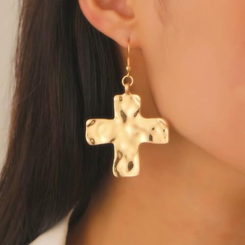 Chunky Gold Silver Cross Drop Dangle Earrings for Women Statement Western - color: Gold