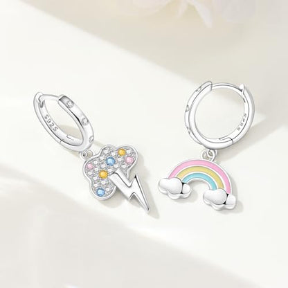 925 Sterling Silver Drop & Dangle Earrings for Women,Butterfly Dragonfly and Bee|Flower and leaf Earrings, Suitable for Sensitive Ears Fashion Jewelry Gift- Hypoallergenic Earrings - color: Rainbow