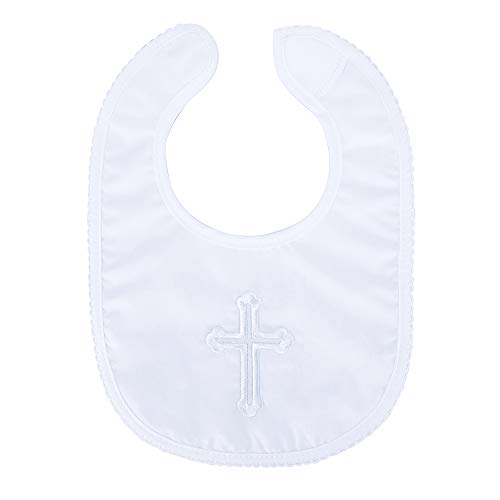 Infant Baby Boy's Girl's Christening Baptism Outfits Embroidered Cross Bib - color: New White