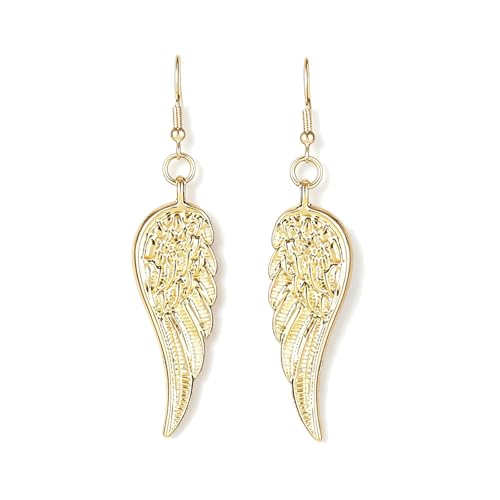 coadipress Angel Wing Earrings for Women Unique Silver Plated Fairy Feather Guardian Dangle Drop Hook Earrings Jewelry - color: Gold Light Wing
