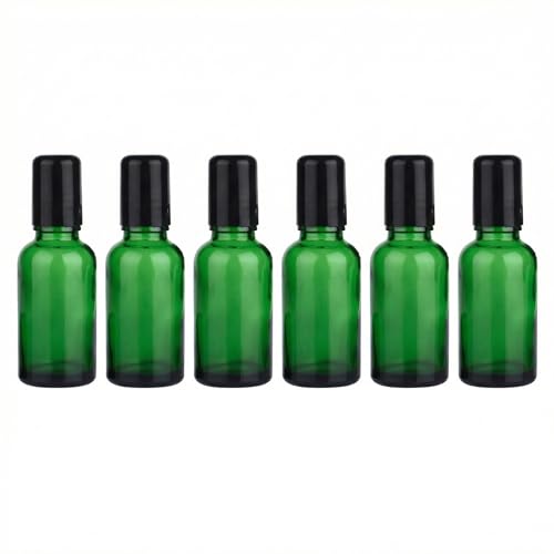 erioctry 6PCS 30ml Empty Portable Green Glass Roll on Bottles With Stainless Steel Ball and Black Cap For Perfume Essential Oil Roller Bottles Vial Container Pot Jar Attar Bottle - size: 30ml