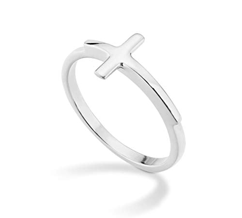 Miabella 925 Sterling Silver, 18K Gold Plated Sideways Cross Ring for Women - color: sterling silver