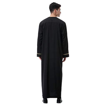 Lenmipot Men's Muslim Clothes Durable Kaftan Robe Dubai Long Gown Ethnic Clothes,1pc Soft Robe - color: A Black, size: Medium