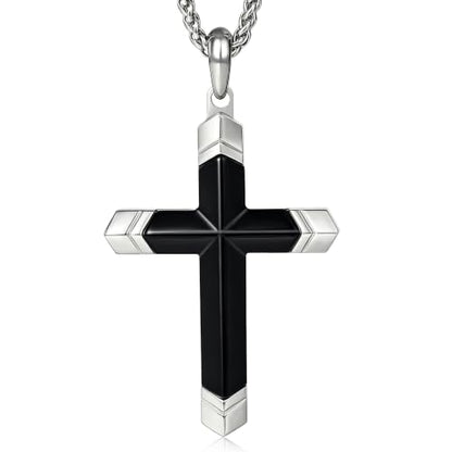 Lapis Lazuli/Amethyst Cross Necklace for Men Waterproof and Sweat-Resistant Suitable for both men and women With Adjustable Box Chain Christian Jewelry Father Day Gifts for Men - color: Black&Silver