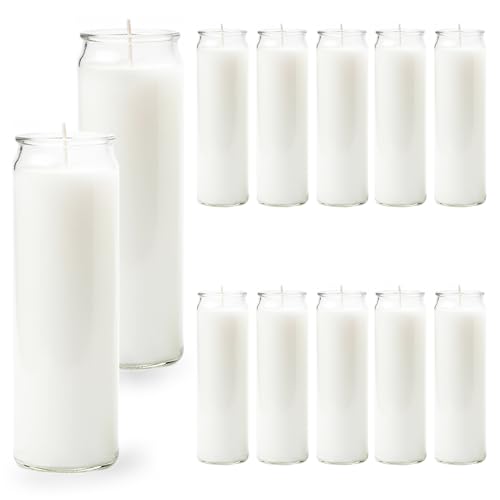 12 PCS White Candles in Glass, 2 Inch x 8 Inch Unscented Prayer Candle,Suitable for Various Occasions Such as: Memorials, Religious, Catholicism, Churches, Altars, Vigils, etc.