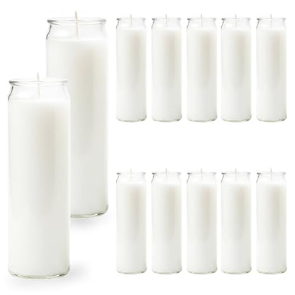 12 PCS White Candles in Glass, 2 Inch x 8 Inch Unscented Prayer Candle,Suitable for Various Occasions Such as: Memorials, Religious, Catholicism, Churches, Altars, Vigils, etc.