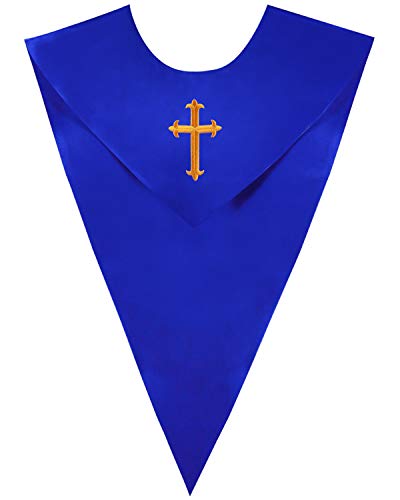 IvyRobes Unisex V Shape Solid-Colored Choir Stole with Cross - color: Royal Blue