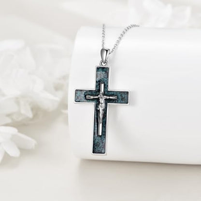 YFN Cross Necklace Sterling Silver Religious Cross Pendant Jewelry Christian Gifts for Women Men - style: A. Crucifix Turquoise