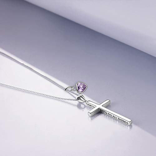 POPLYKE Cross Necklace 925 Sterling Silver Philippians 4:13 I Can Do All The Things Inspirational Necklace Gifts for Women Men 20+2'' - color: silver-06 June