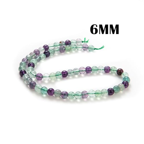 100Pcs Natural Stone Beads 6mm Fluorite Round Gemstone Loose Beads with Elastic Bracelet String for Bracelets Necklace Jewelry Making - color: Fluorite, size: 6mm
