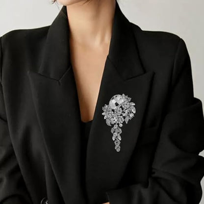 SELOVO Large Long Flower Brooch Pin for Women Wedding Party Brooch Pendant - color: Clear&Silver-tone