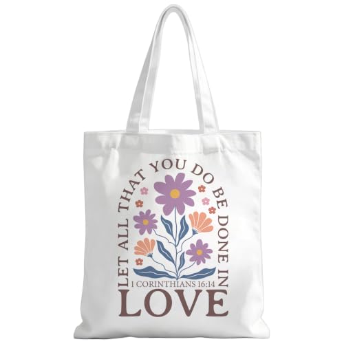 Christian Tote Bag Religious Gifts Canvas Bags for Women Men Shopping Work Gym Picnic Travel - color: Let All That You Do Be Done in Love 1 Corinthians 16:14