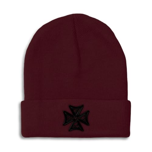 Custom Beanies for Men Iron Cross God Jesus Christ Christian Skull Cap Winter Hats for Women One Size - color: Burgundy Design Only