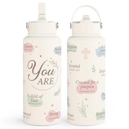 Christian Water Bottle 32oz Stainless Steel Insulated with Lid, Inspiration Gifts for Women, Religious Gifts for Mom Friends Ladies Sisters on Birthday Mother's Day Christmas - color: Christian 1