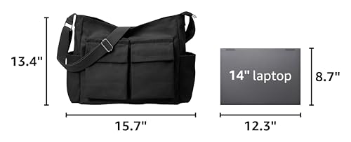 KALIDI Canvas Tote Bag Zipper Large Crossbody Shoulder Bag Messenger Bag - color: Upgraded Black
