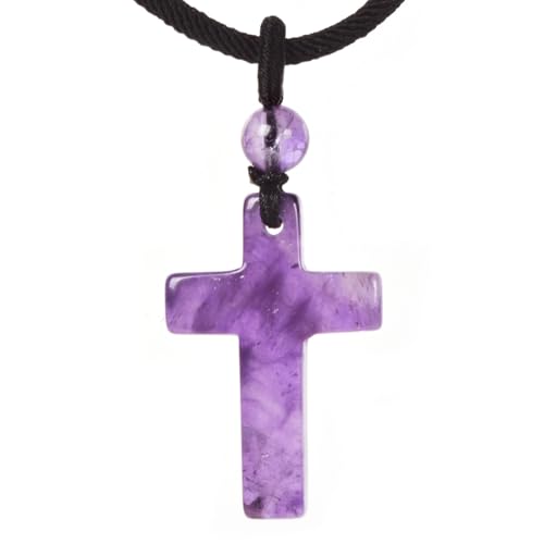 Justinstones Natural Gemstone Carved Cross Reiki Chakra Pendant Necklace 22 Inch - color: 30mm Amethyst