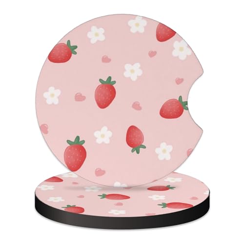 KARREAL 2 Pcs Car Cup Coasters - Cute Strawberry - color: Strawberry