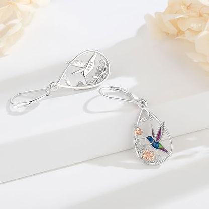 Vito Moonstone Turquoise Drop Earrings for Women, 925 Sterling Silver Hooks - style: Hummingbird