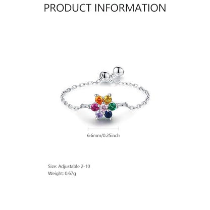 925 Sterling Silver Adjustable Link Chain Rings for Women Daughter - color: Style 6-Rainbow