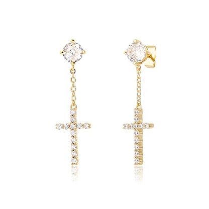 JINAO Cross Hoop Dangle Earrings for Men Women - color: Stud Cross Chain-Gold