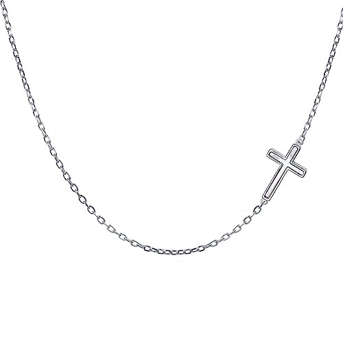DAOCHONG S925 Sterling Silver Sideways Cross Choker Necklace 14+4 Inch - color: Silver-Oyster Shell