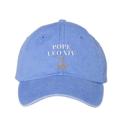 Pope Leo XIV with Crown Embroidered Baseball Cap Adjustable Cotton Dad Hat Pigment-Dyed - color: Periwinkle