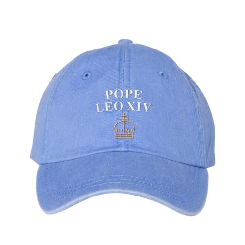 Pope Leo XIV with Crown Embroidered Baseball Cap Adjustable Cotton Dad Hat Pigment-Dyed - color: Periwinkle