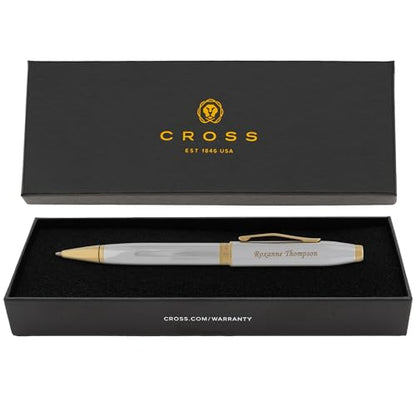 Cross Foundry Personalized Ballpoint Pen in Medalist Chrome with Gold Trim - color: Medalist