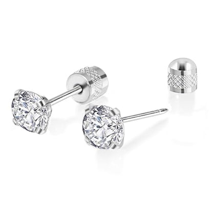 Titanium Earrings Push-in Threadless Flat Back Stud Earrings for Women Men, Cartilage Earring Hypoallergenic Cubic Zirconia Earrings Studs for Helix Tragus Piercing Jewelry - color: Silver-8mm