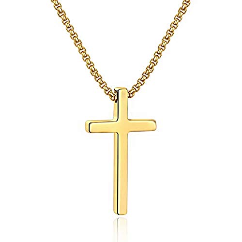 M MOOHAM Cross Necklace for Men Teen Boys 16-30 Inch - color: "Gold: Cross Pendant 1.7"*1.0"
