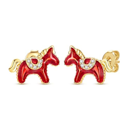 LAZA 925 Sterling Silver Stud Earrings for Women Cat and Sunflower Earrings - color: Gold Horse