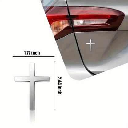 3D Christian Cross Car Decal - Metal Jesus Stickers for Cars, Trucks, SUV, Bible Religious Auto Emblem, Waterproof Chrome Silver Adhesive Backing (Silver*2) (Silver) - color: Silver