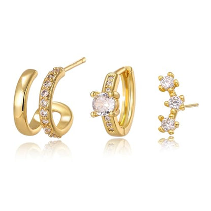 18K Gold Plated Hoop Earrings for Women, NICKEL-FREE & HYPOALLERGENIC, Timeless Jewelry Gift - color: Gold-C