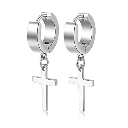 Stainless Steel Cross Earrings Set for Men Women Dangle Hinged Men Women Earrings Silver Gold Black - color: 1 pair - Silver