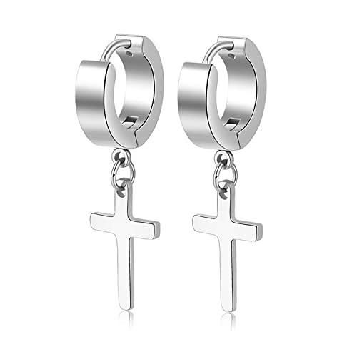 Stainless Steel Cross Earrings Set for Men Women Dangle Hinged Men Women Earrings Silver Gold Black - color: 1 pair - Silver