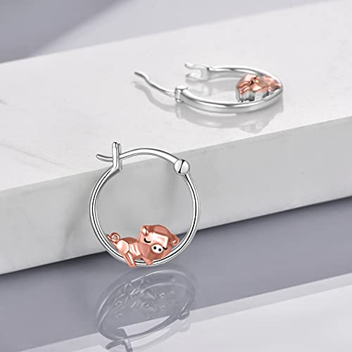 Fox/Pig/Mushroom/Cat Earrings Sterling Silver Cute Hoop Earrings Animal Jewelry Gifts for Women Daughter - style: pig
