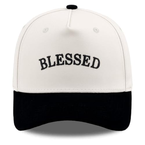Embroidered Christian Two-Tone Baseball Cap for Men & Women, Adjustable Dad Hat Christmas Easter Gift - color: Blessed, Black/Beige