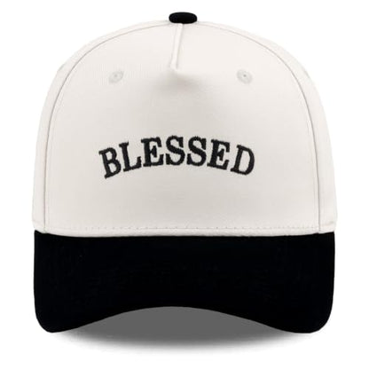 Embroidered Christian Two-Tone Baseball Cap for Men & Women, Adjustable Dad Hat Christmas Easter Gift - color: Blessed, Black/Beige