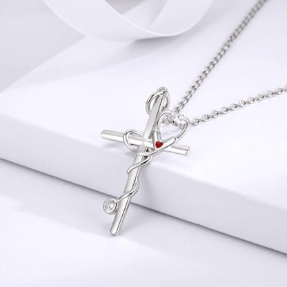 Sterling Silver Nurse Jewelry for Women Heartbeat Stethoscope Necklace Ring Nurses Week Graduation Gifts - color: Stethoscope Necklace
